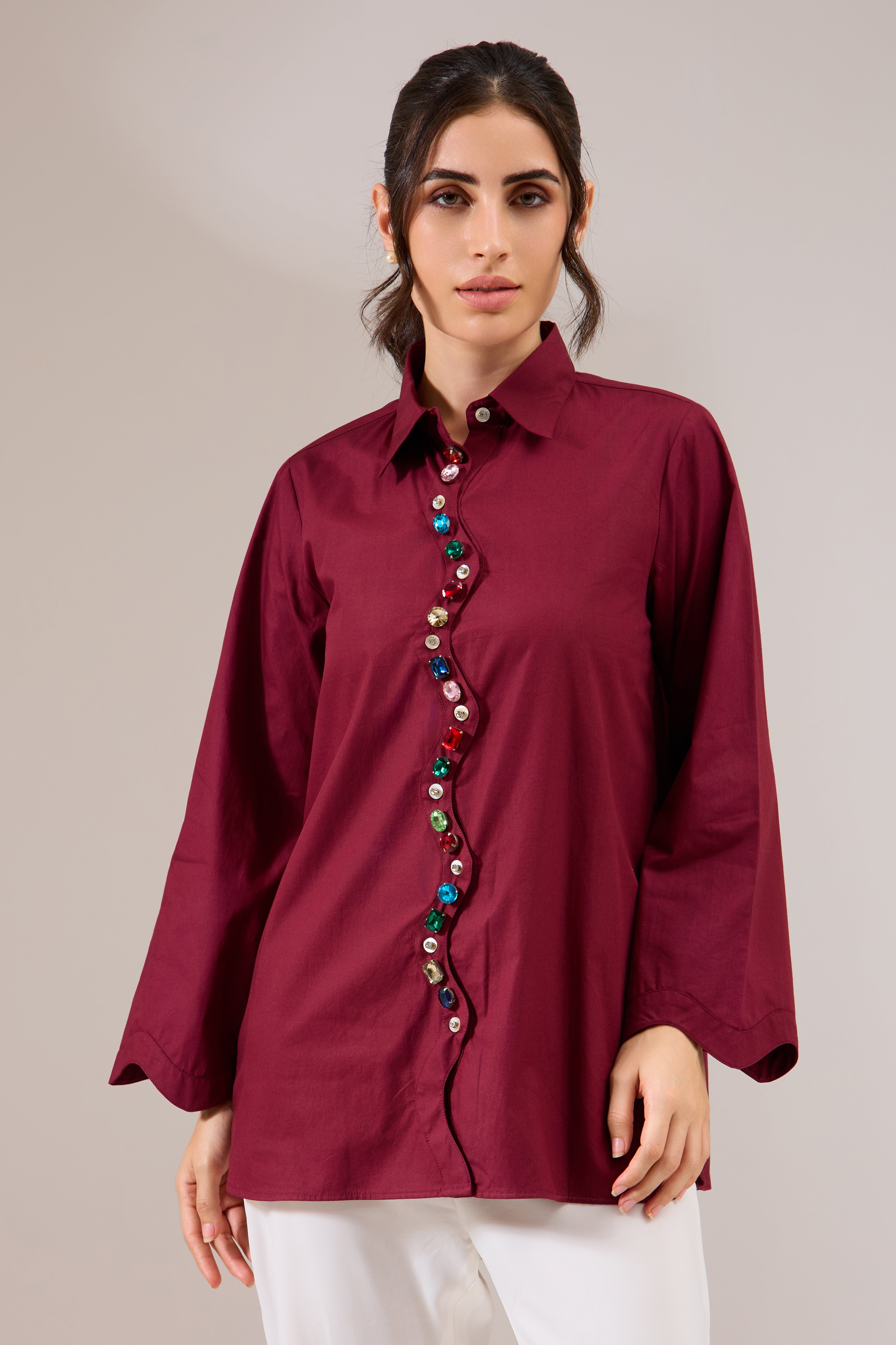 ripple embroidered poplin shirt