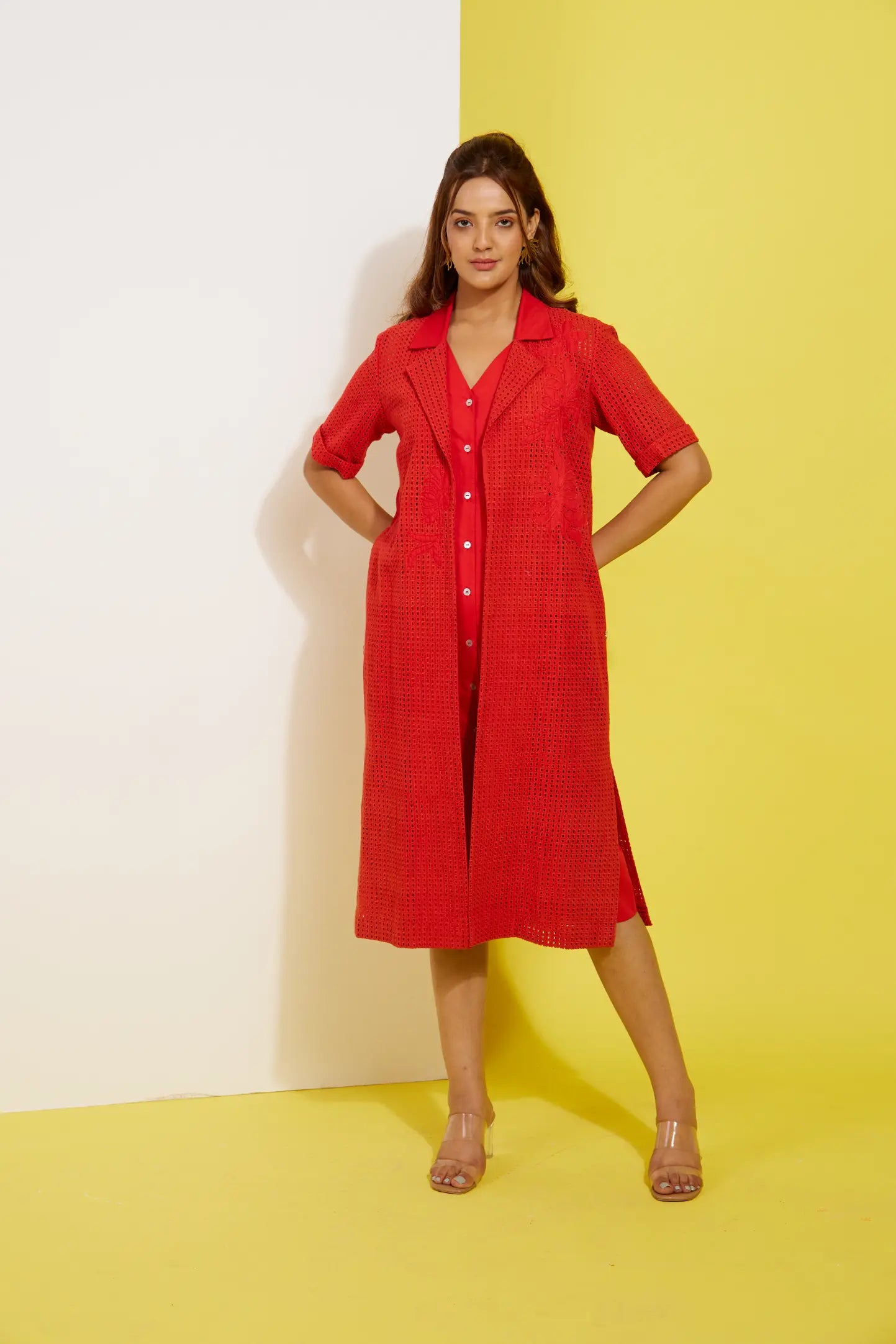 ROZE 2 piece red dress in poplin/schiffly