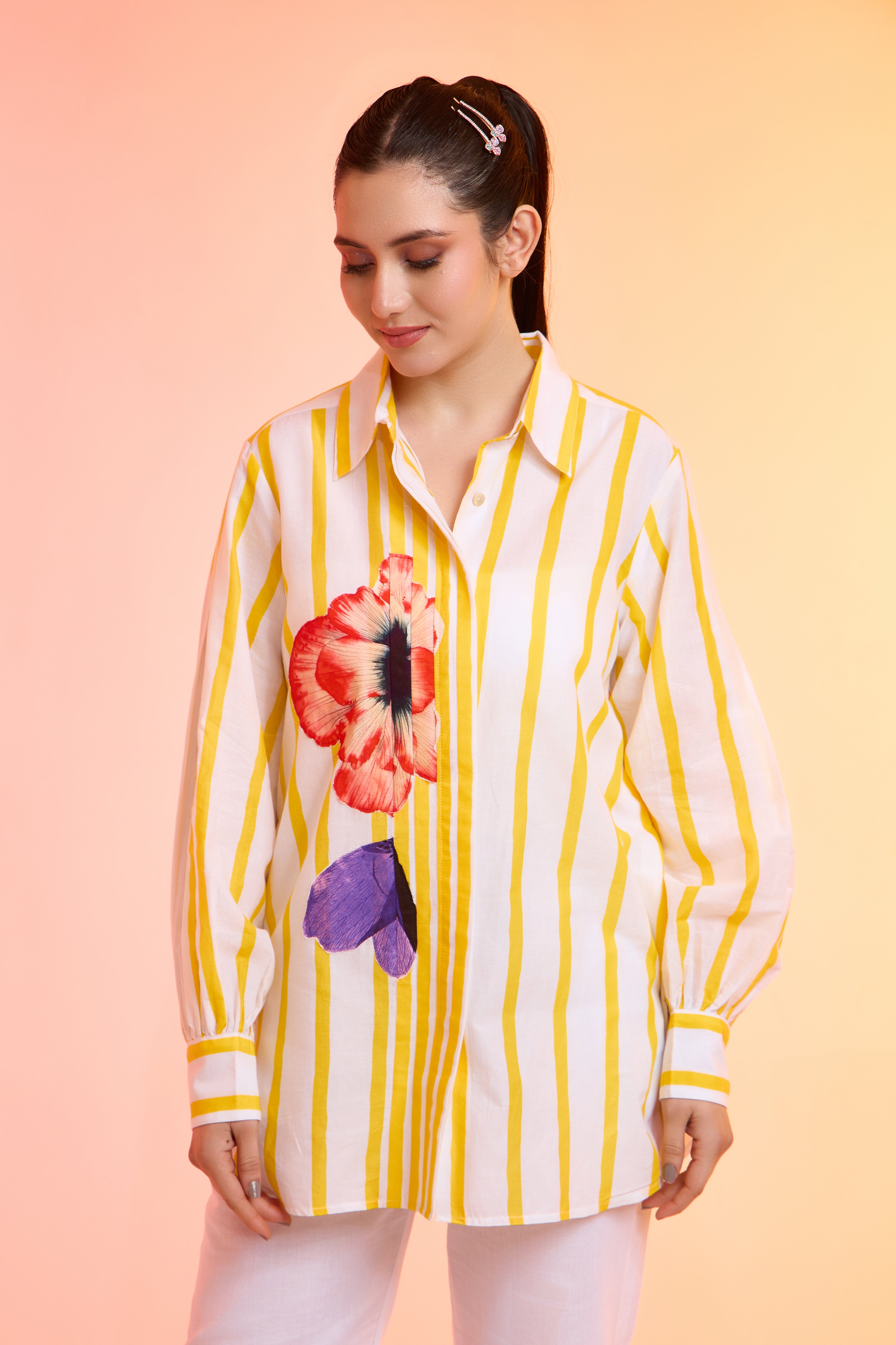 MYSTRIPE printed yellow cotton shirt