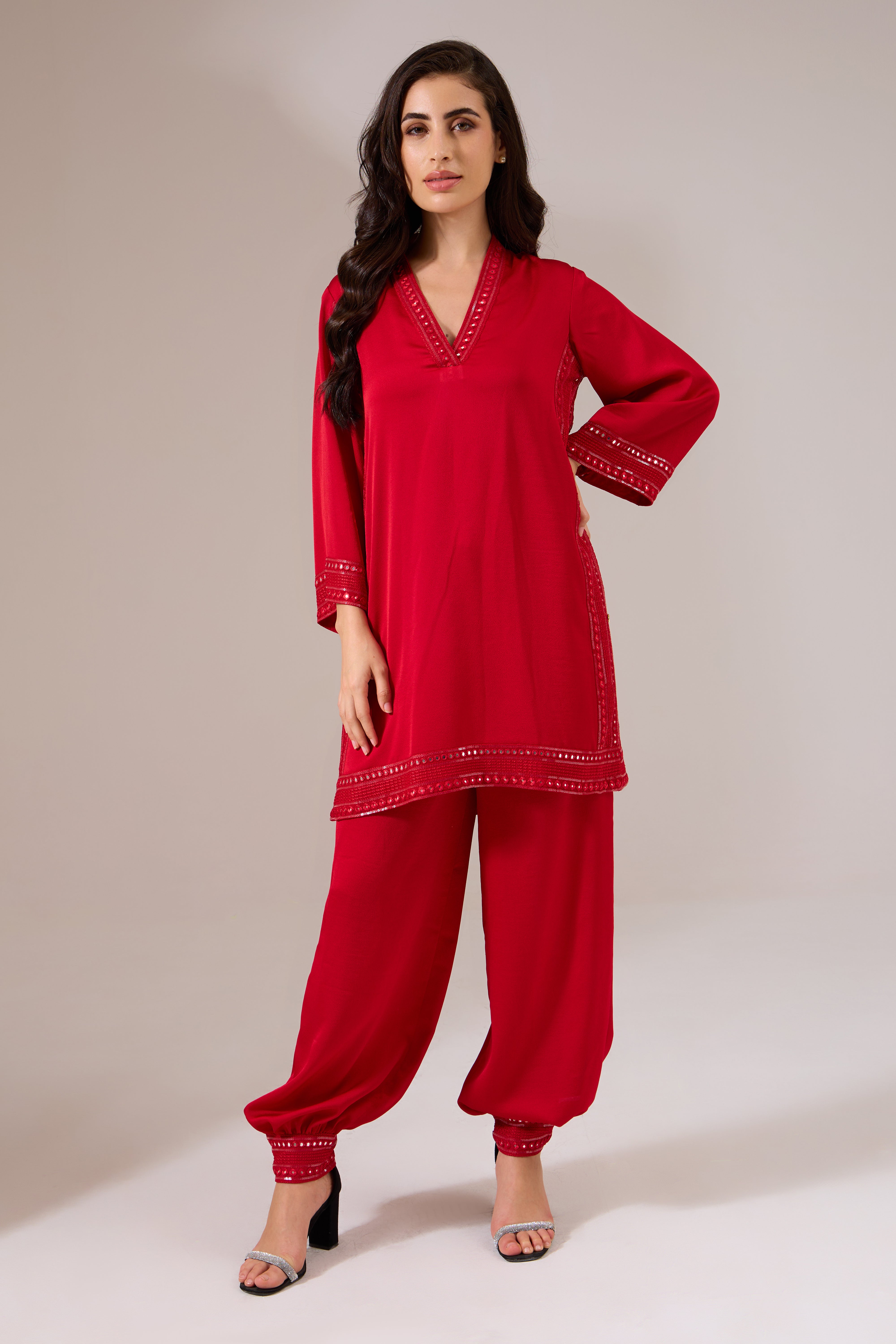 SANGRED Formal Red Indo-western Tunic Set