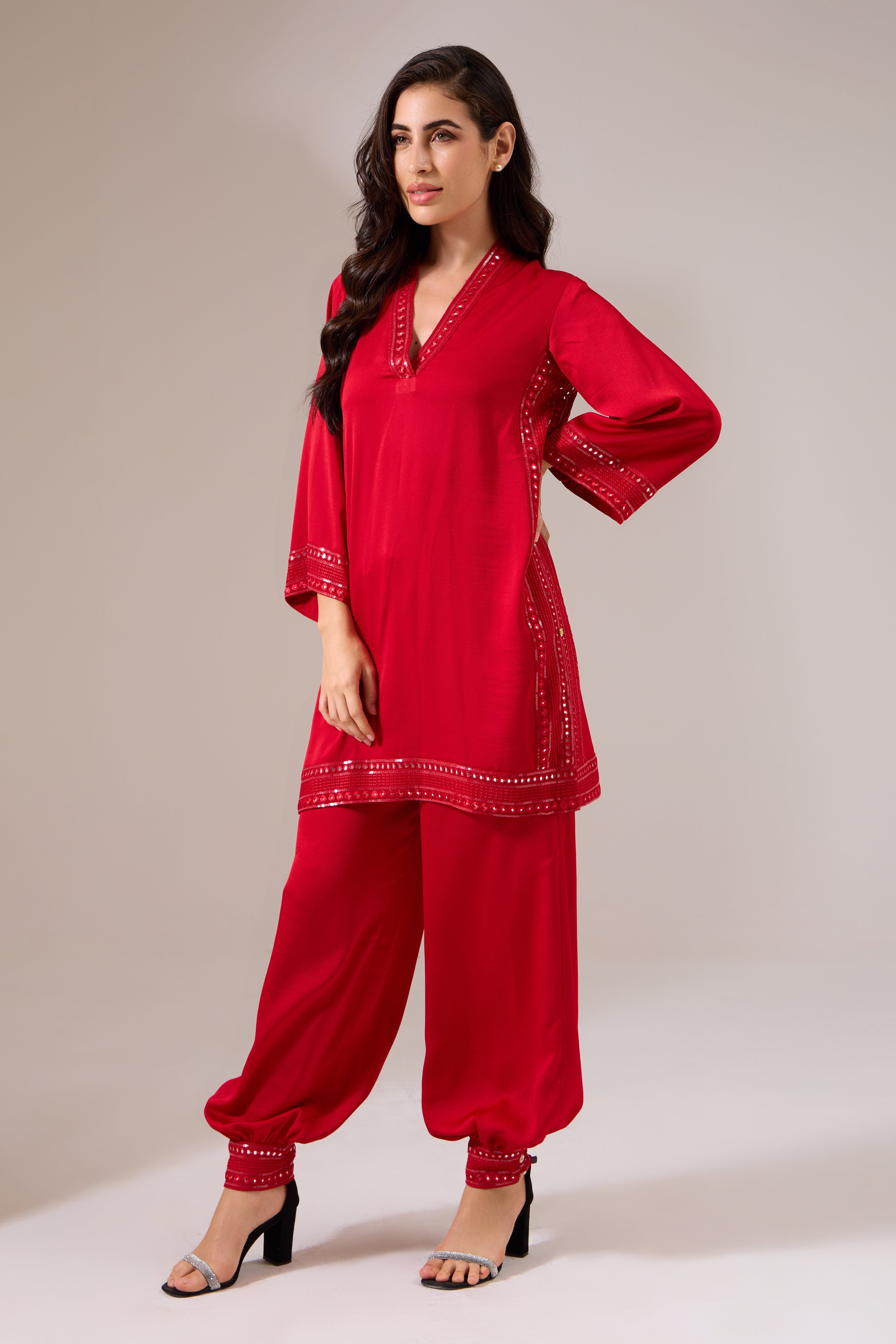 SANGRED Formal Red Indo-western Tunic Set