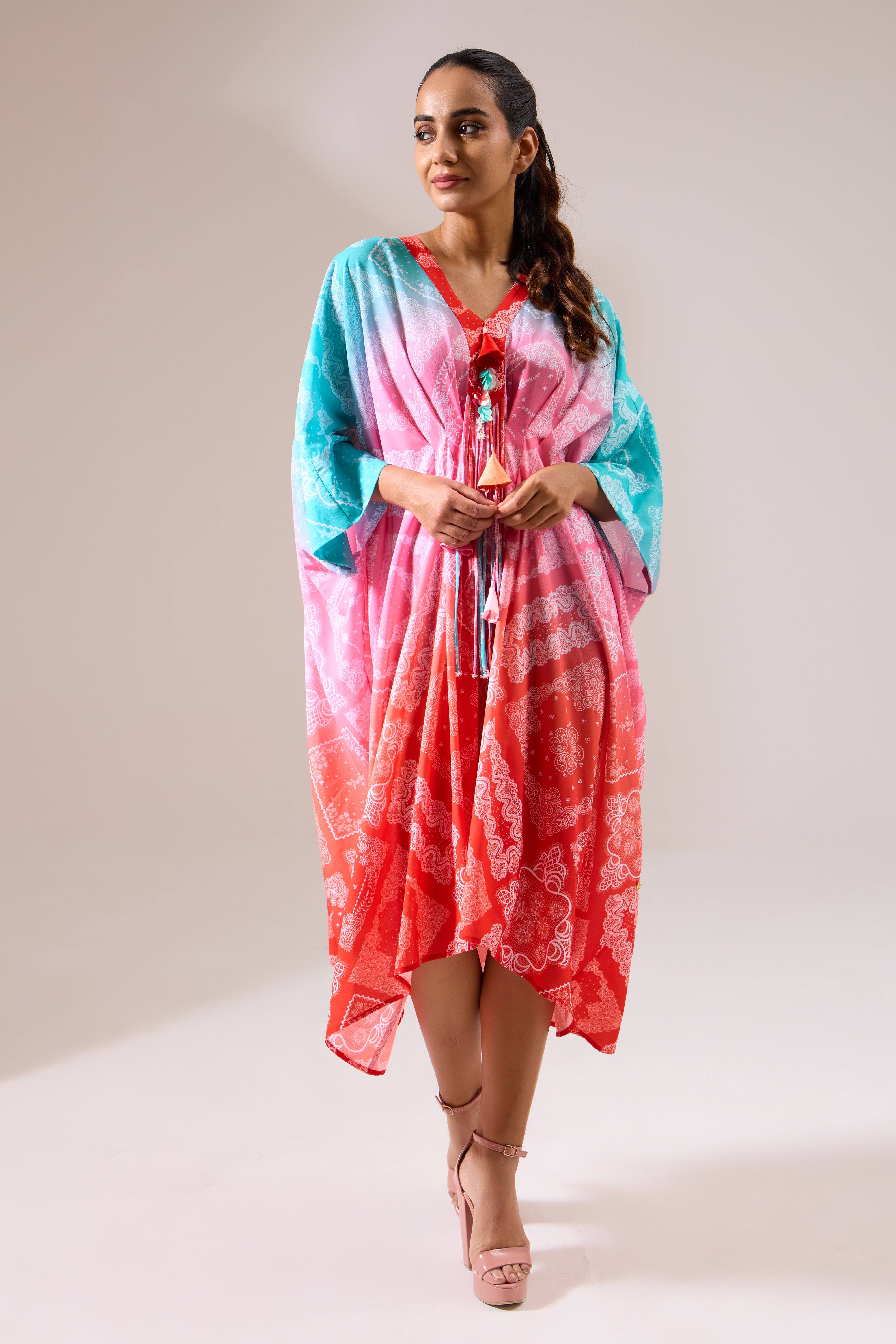 OMBRELLA Kaftan Dress in Pink Ombre print