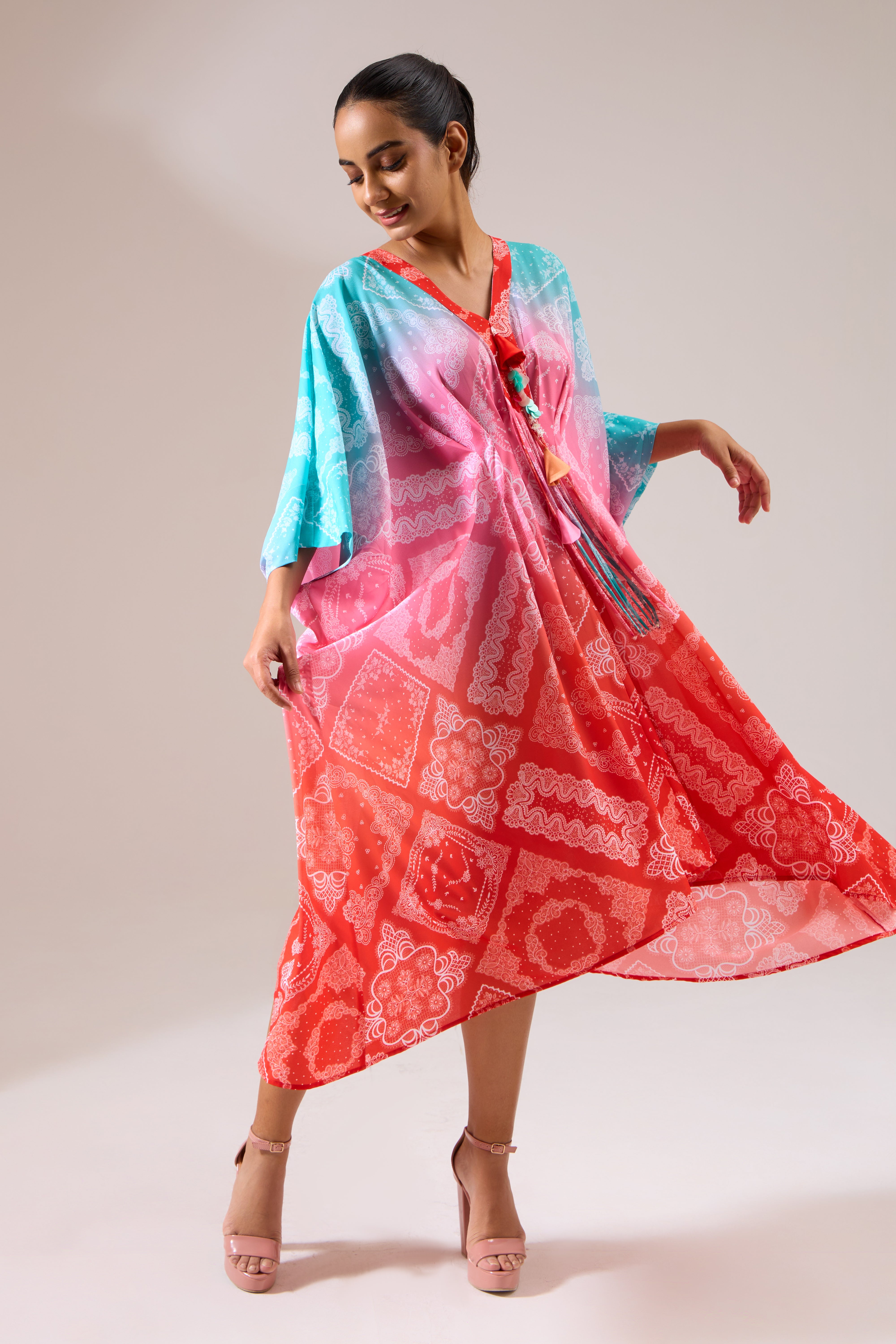 OMBRELLA Kaftan Dress in Pink Ombre print